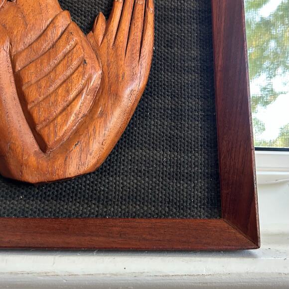 Vintage Hand-Carved Teak Woman Praying Buddha Wall Art, Prayer Pose Relief Panel - Picture 3 of 15